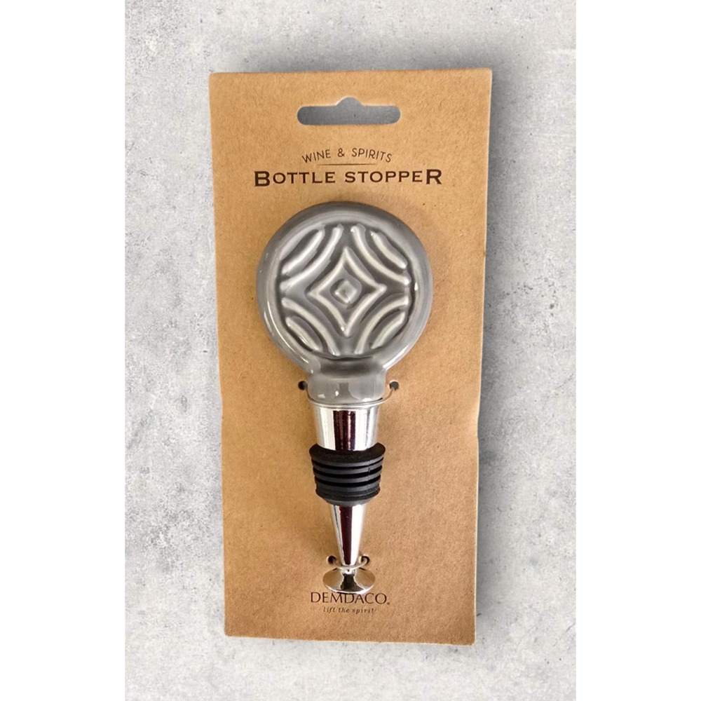 Demdaco Wine Bottle Stopper Gray Ceramic Metal‎ Hostess Wedding Gift Barware